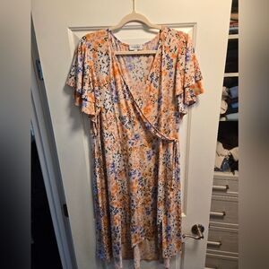 Gilli Peach Floral Maxi Dress with Lavender & Orange Accents